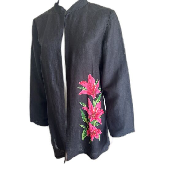 Pomodero black linen/viscose summer jacket.  Black.  US size 10 - Picture 1 of 12